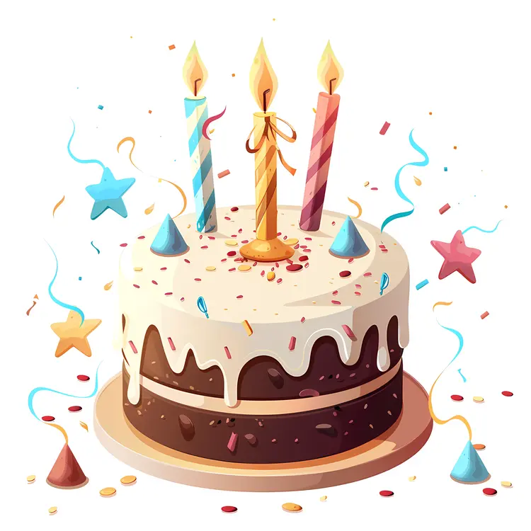 Birthday Cake with Candles and Confetti