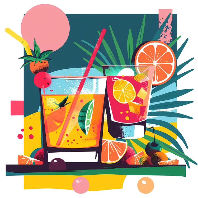 Tropical Cocktails with Orange and Cherry