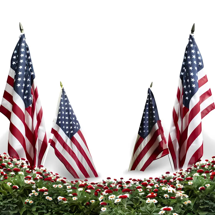 American Flags with Flowers for Memorial Day