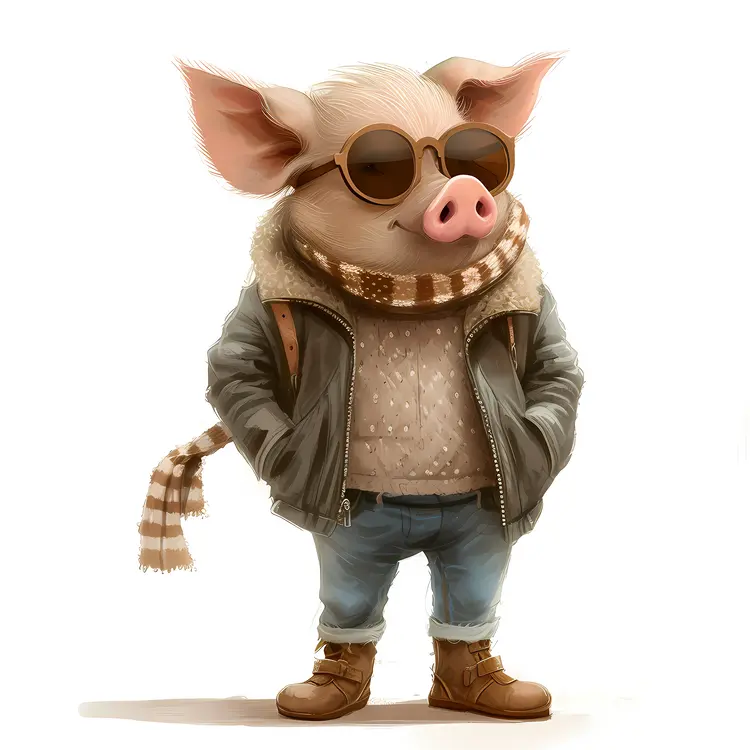 Stylish Pig with Scarf and Sunglasses