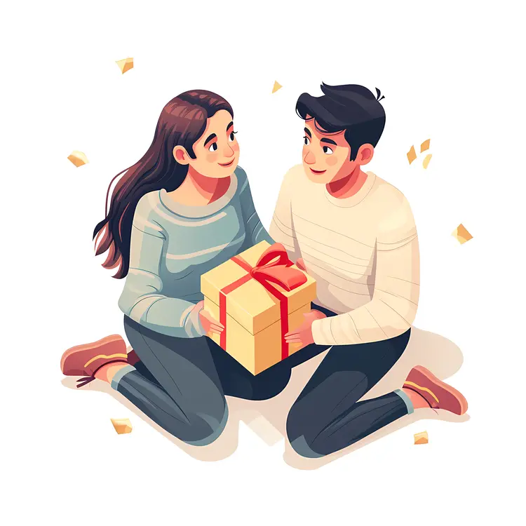 Couple Sitting and Holding a Gift