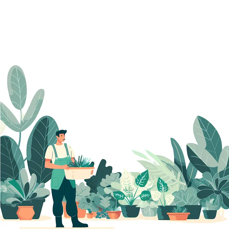Man Gardening with Potted Plants