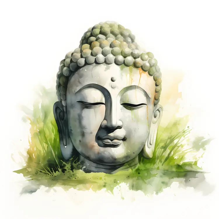 Calm Buddha Head with Grass
