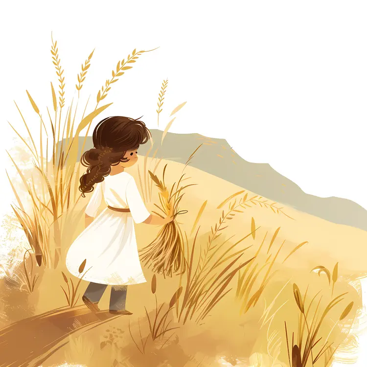 Girl in Wheat Field Illustration