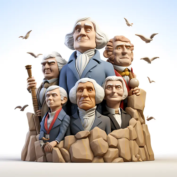Cartoon Founding Fathers with Birds