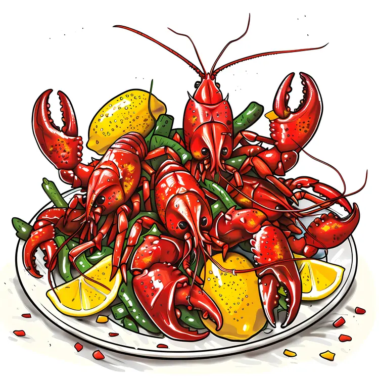 Lobster Plate with Lemon and Green Beans