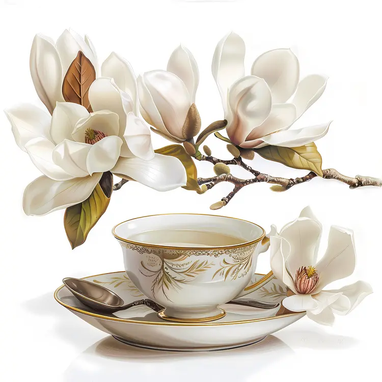 Magnolia Flowers with Coffee Cup