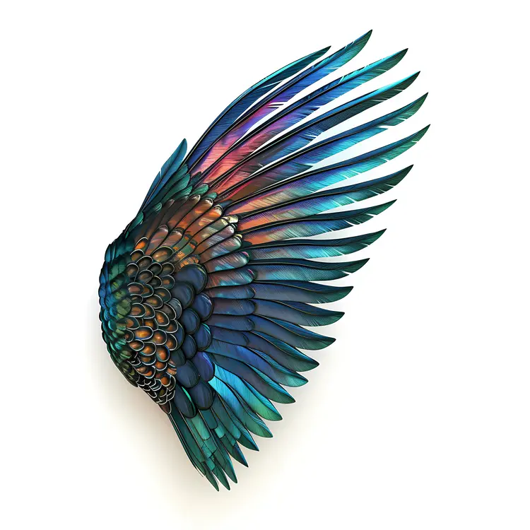 Multicolored Peacock Wing with Feathers