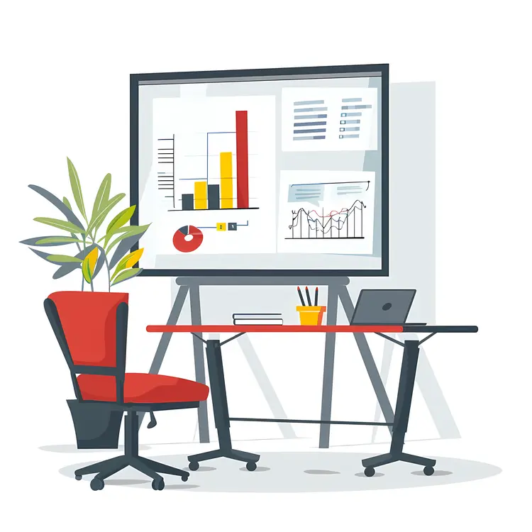 Office Desk with Computer and Graphs
