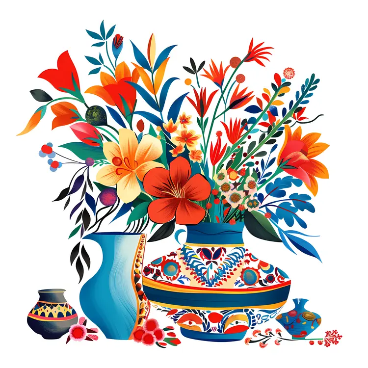 Colorful Floral Arrangement in Vases