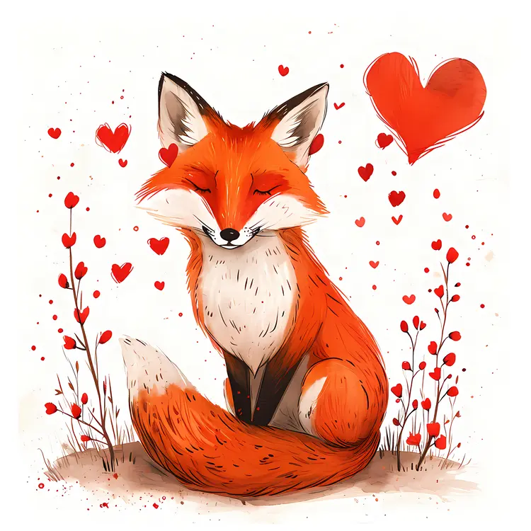 Single Fox with Hearts