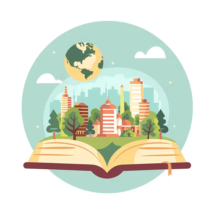 Open Book with City and Earth