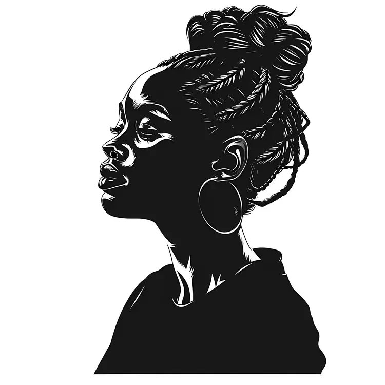 Profile of a Woman with Braids in Black and White