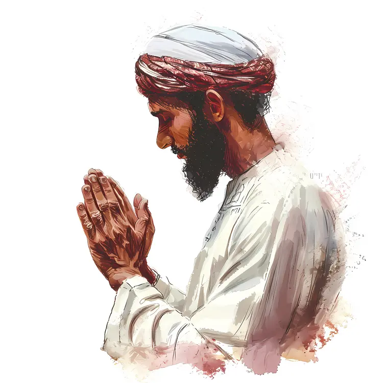Man Praying in Traditional Attire