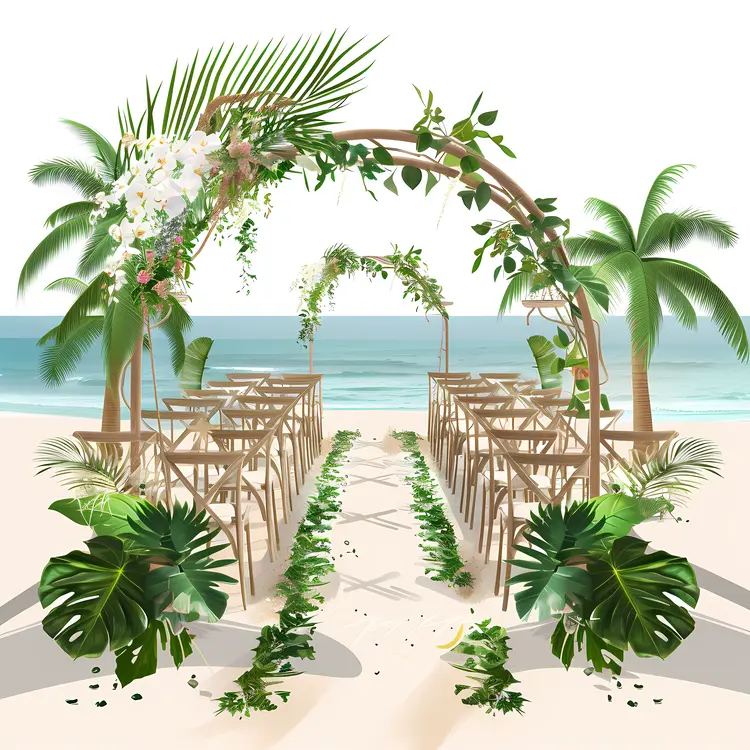 Tropical Beach Wedding Arch with Chairs