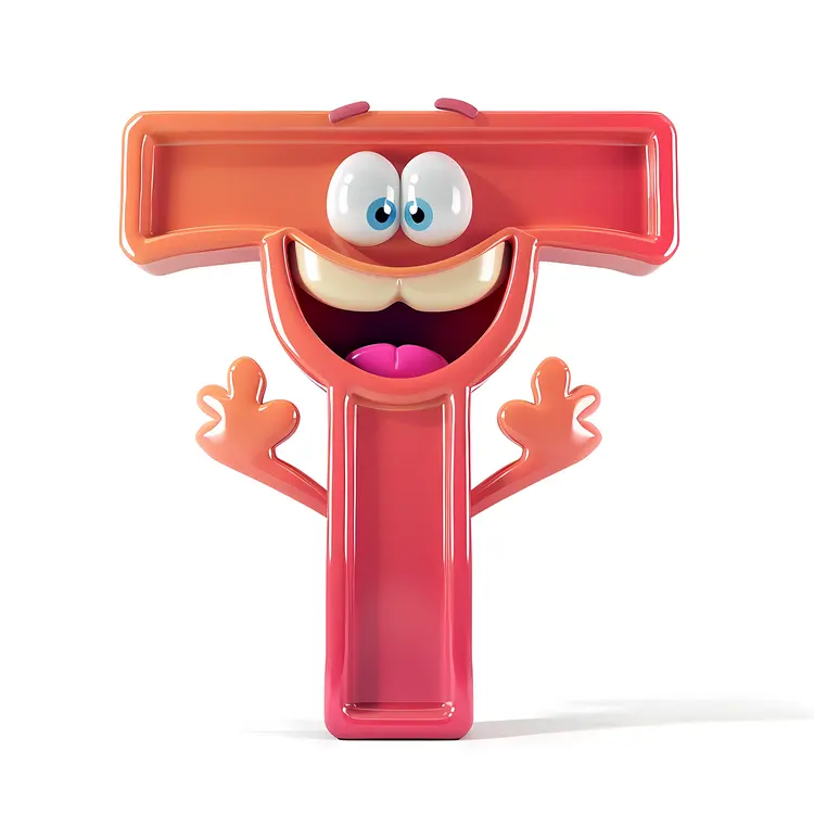 Happy Orange Letter T Cartoon Character