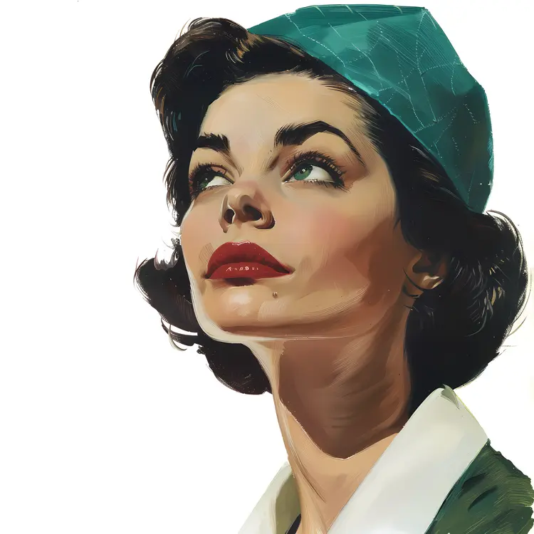 Vintage Portrait of Woman in Green Hat
