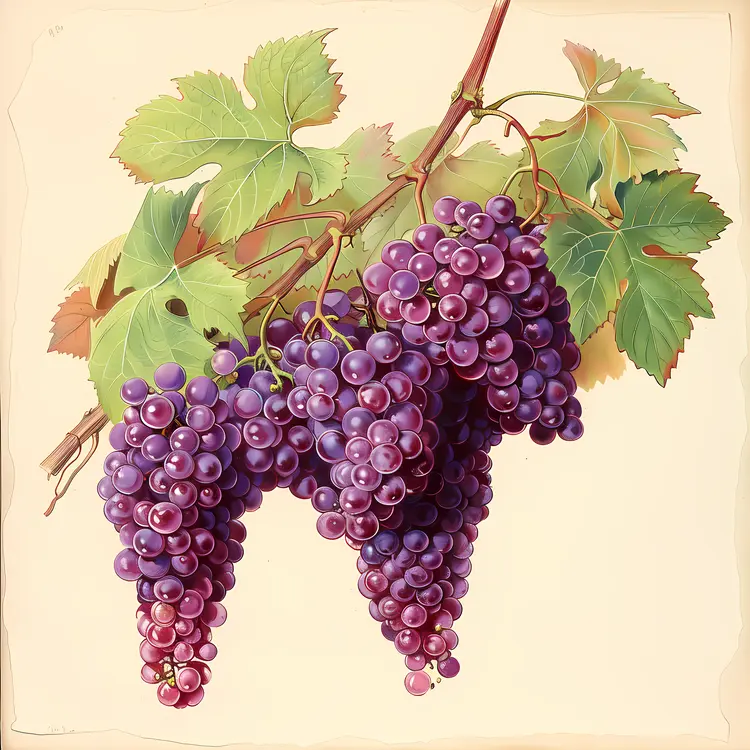 Bunches of Purple Grapes on Vine