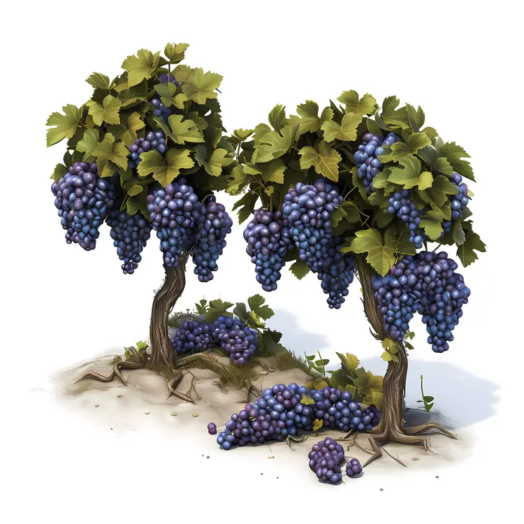 Grape Vines with Bunches of Grapes
