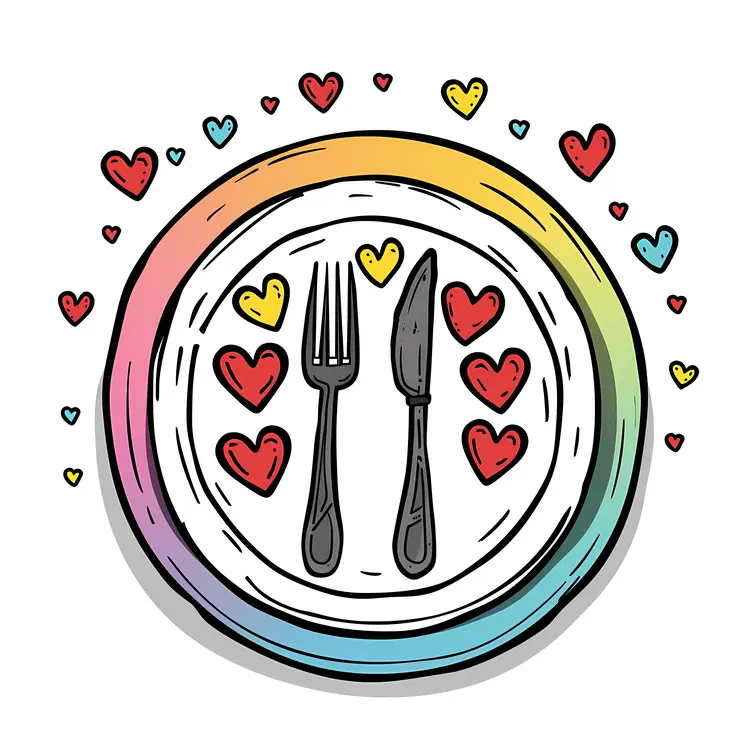 Colorful Plate with Cutlery and Hearts