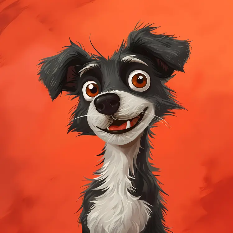 Smiling Black and White Cartoon Dog