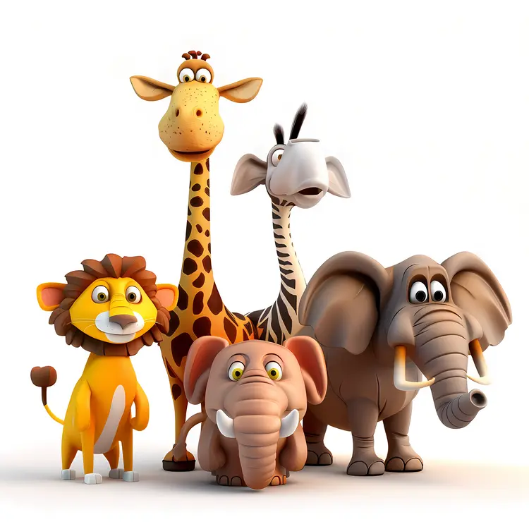 Group of Cartoon Safari Animals