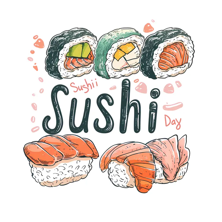 Sushi Day Celebration with Various Sushi Rolls
