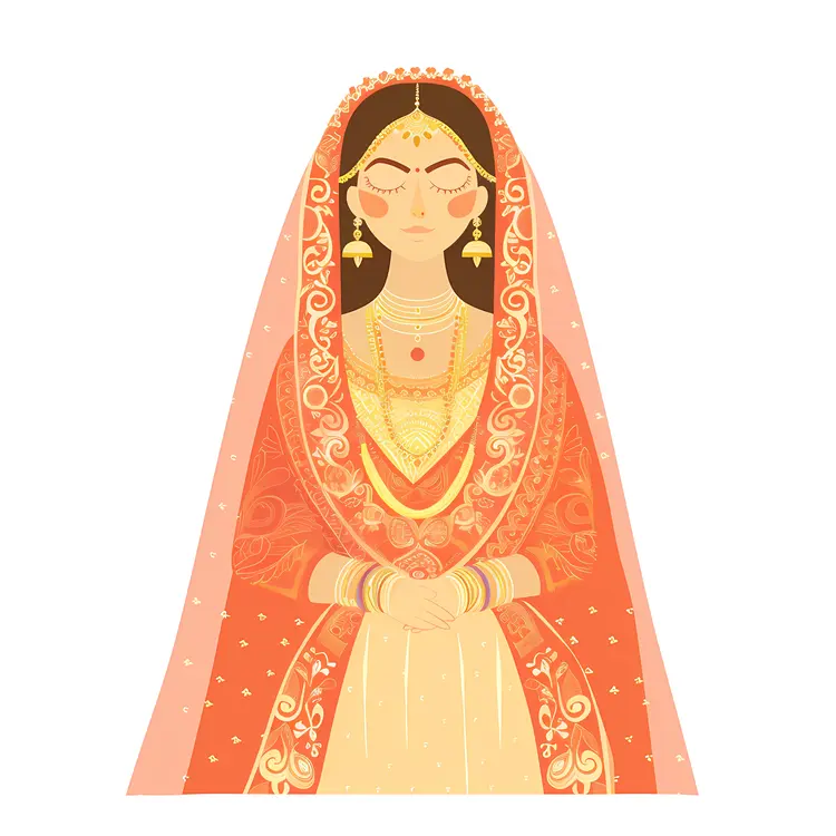 Traditional Indian Bride in Red and Gold Attire