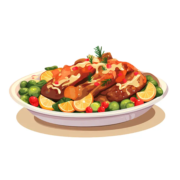 Roast Meat with Vegetables and Oranges