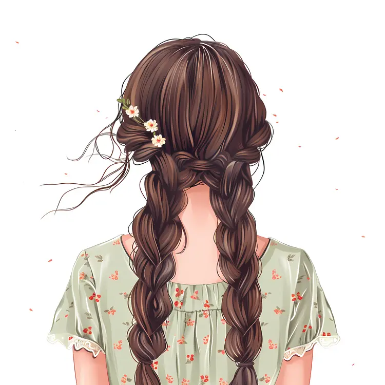 Double Braids with Flowers in a Green Dress