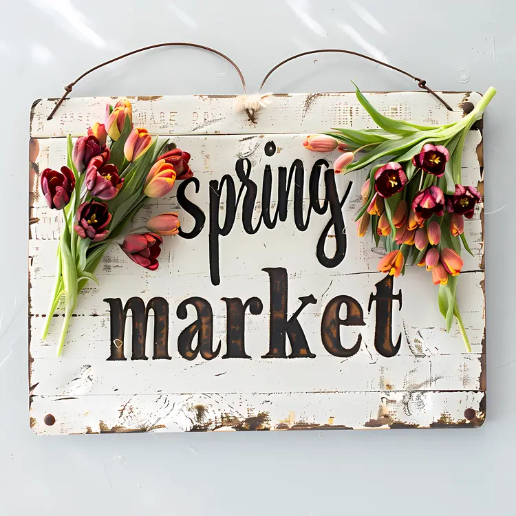 Spring Market Sign with Flowers