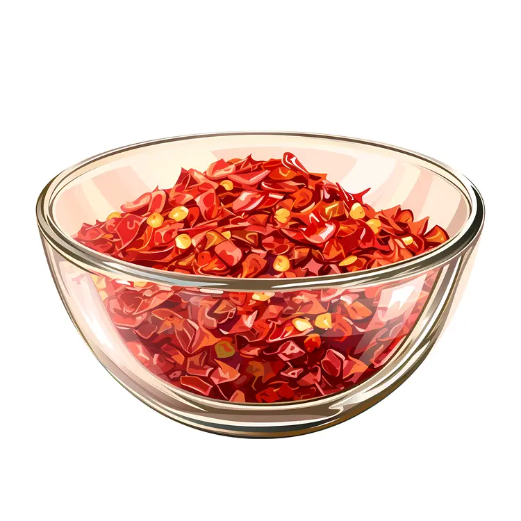 Red Pepper Flakes in a Glass Bowl