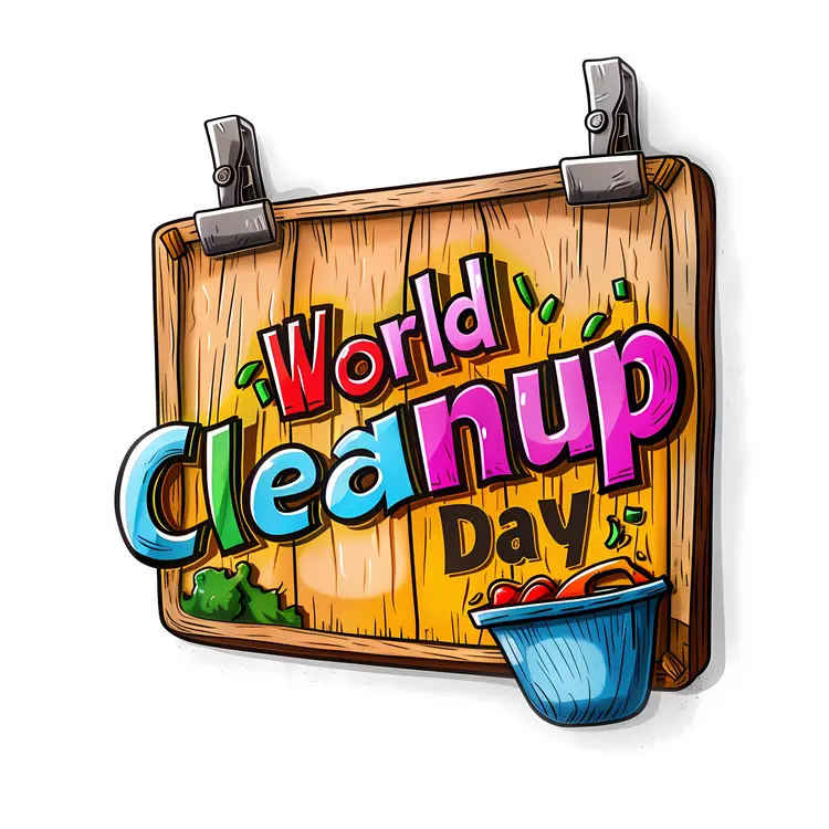 World Cleanup Day Wooden Sign with Bucket