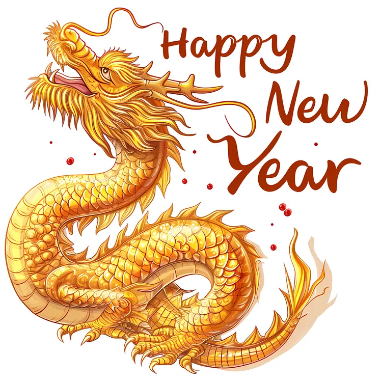 Golden Dragon with Happy New Year Text