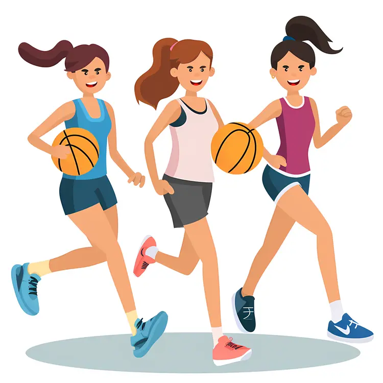 Girls Running with Basketballs