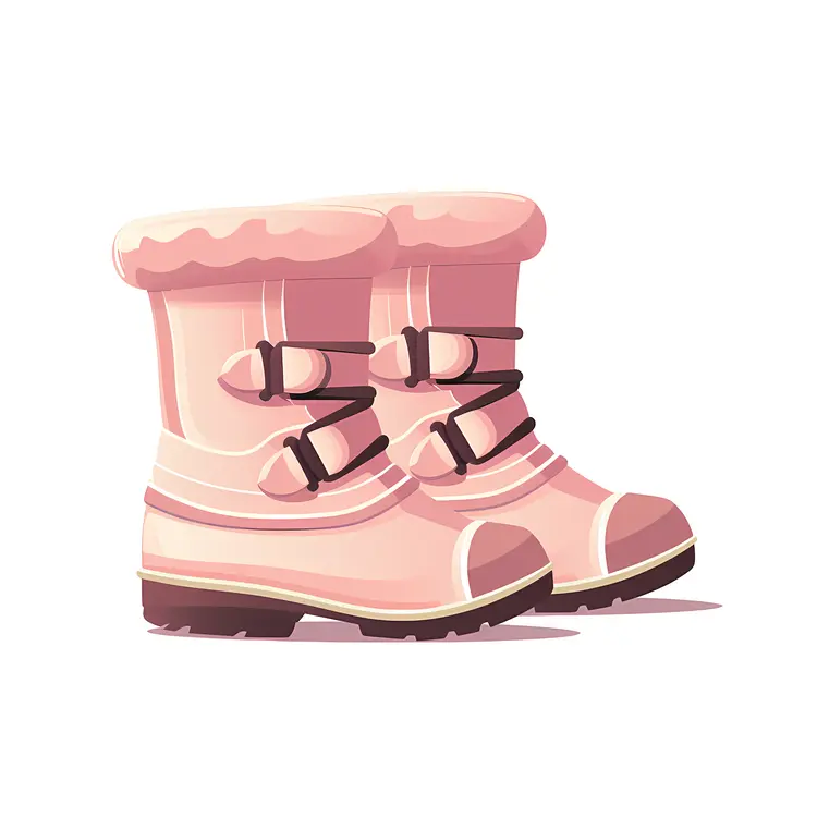 Pink Winter Boots with Velcro and Fur Lining
