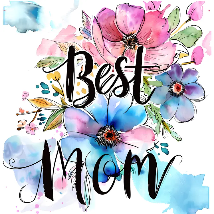 Best Mom Watercolor Floral Design