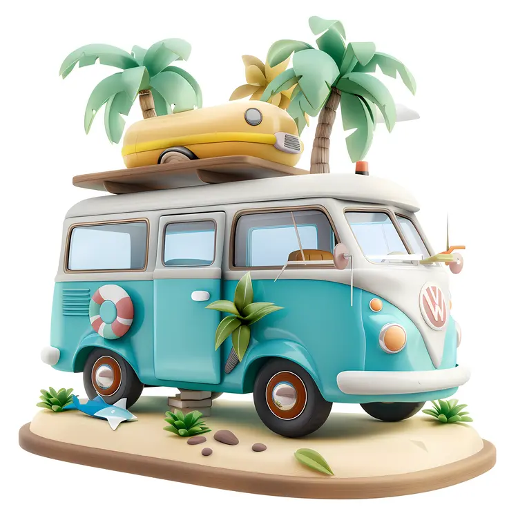 Cartoon Van with Surfboard