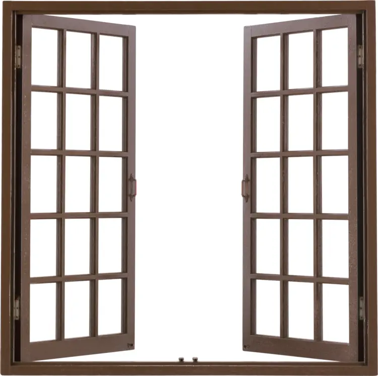 Brown Window Frame with Glass Panels