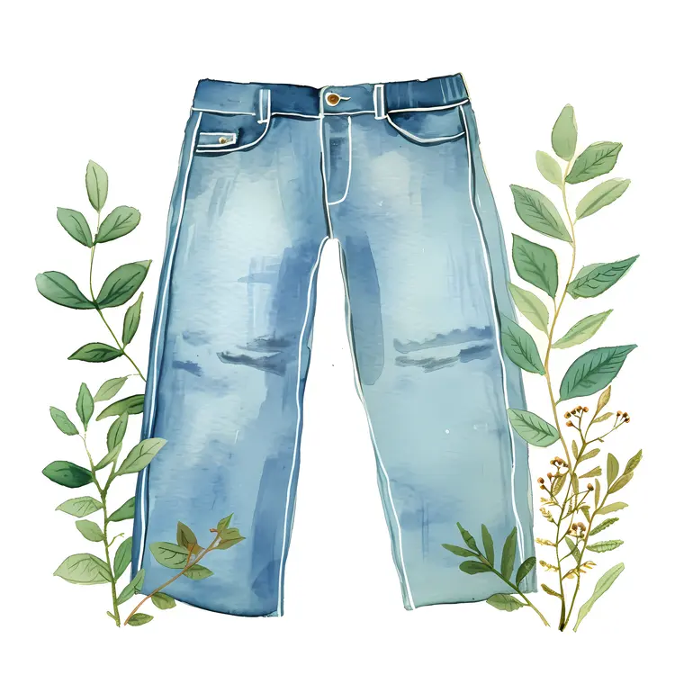 Stylish Blue Jeans with Greenery