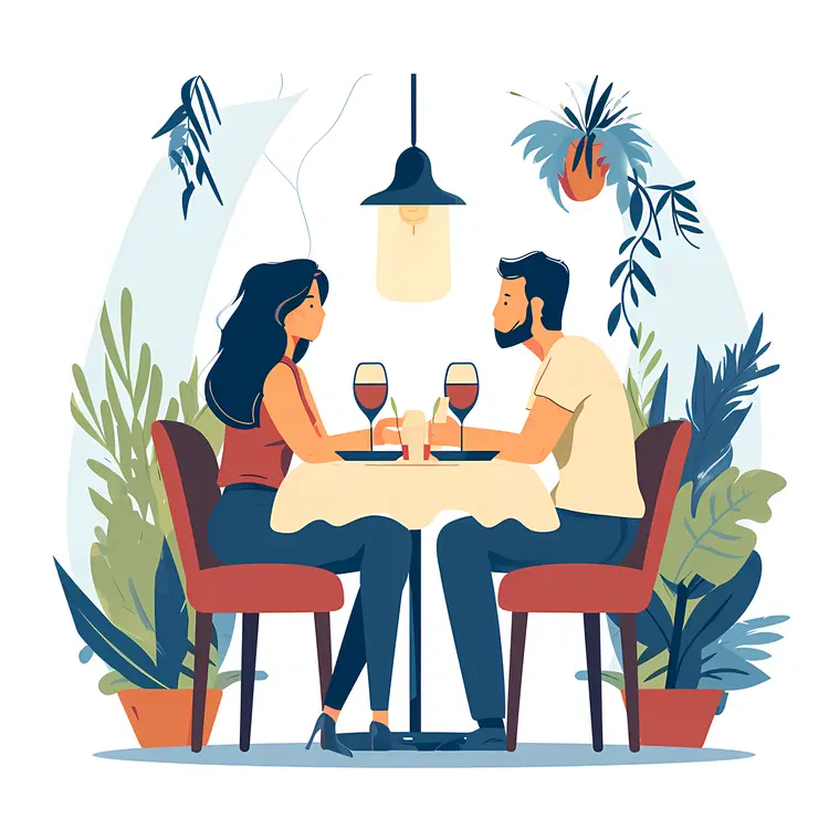 Romantic Couple Dining with Wine