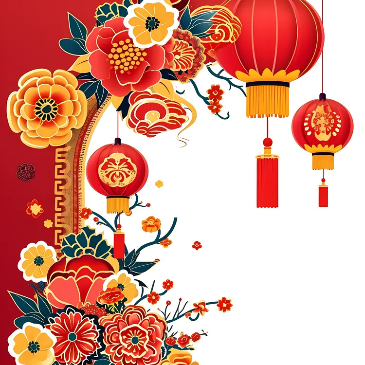 Red Lanterns with Floral Decorations