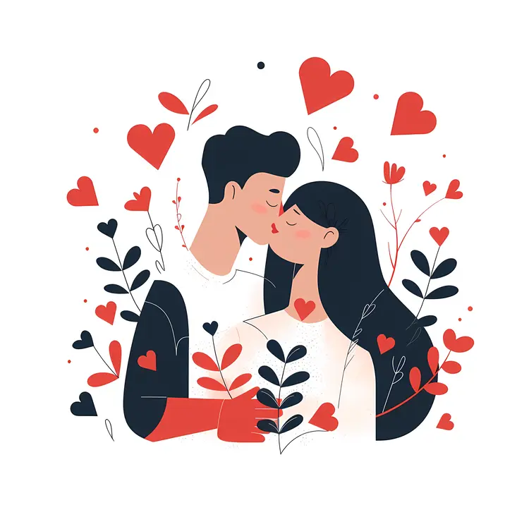 Cartoon Couple in Love with Hearts