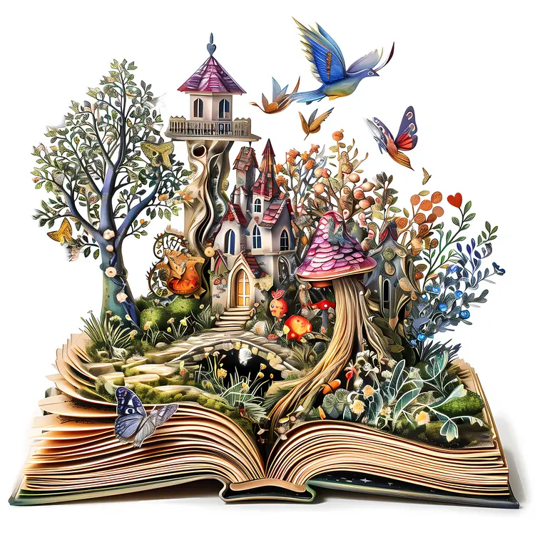 Fairy Tale Book with House and Butterflies