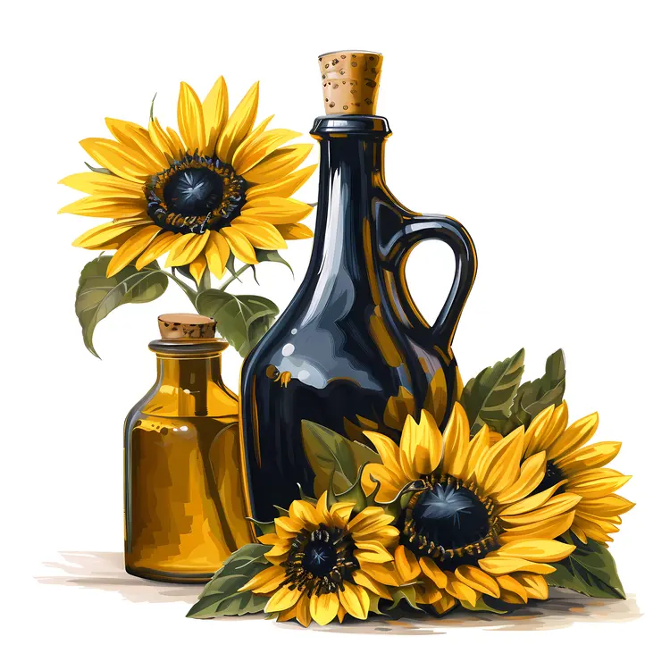 Sunflowers and Bottles Still Life