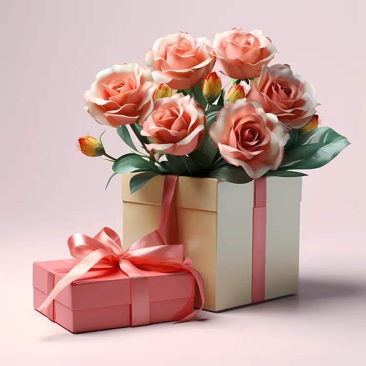 Gift Box with Roses for Valentine's Day