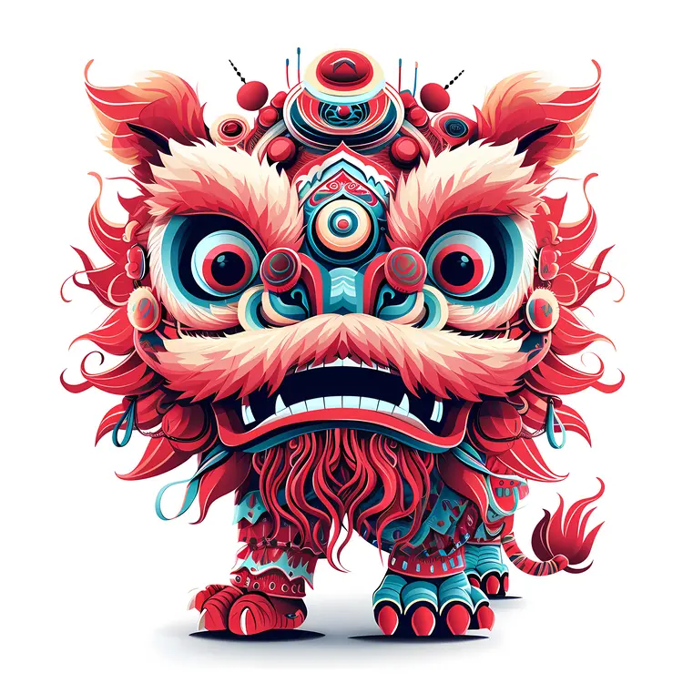 Colorful Lion Dance Illustration