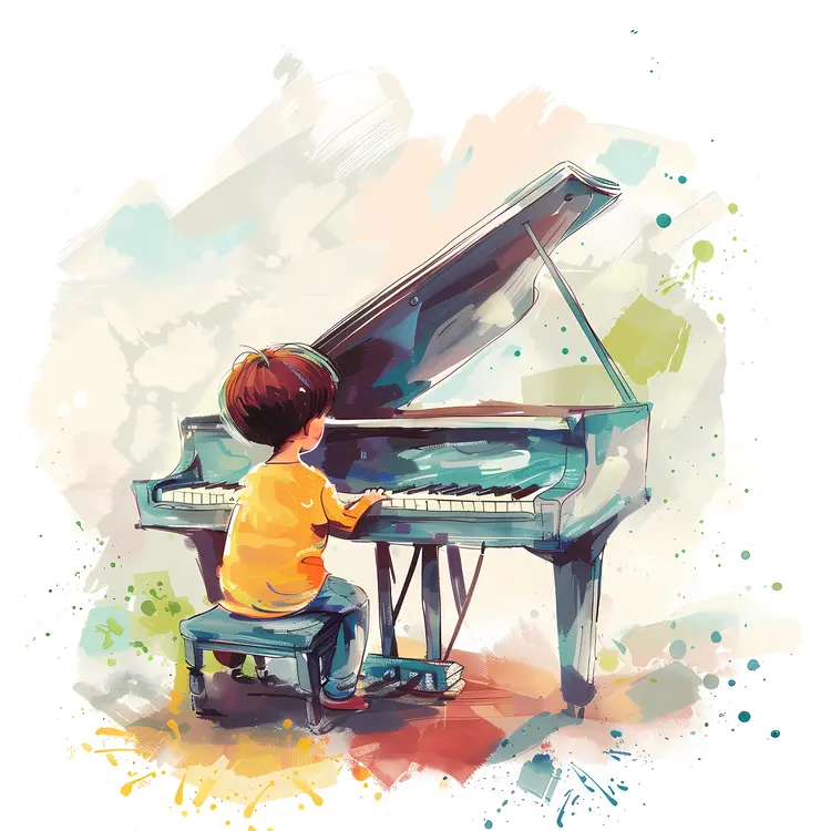 Child Playing Piano Illustration