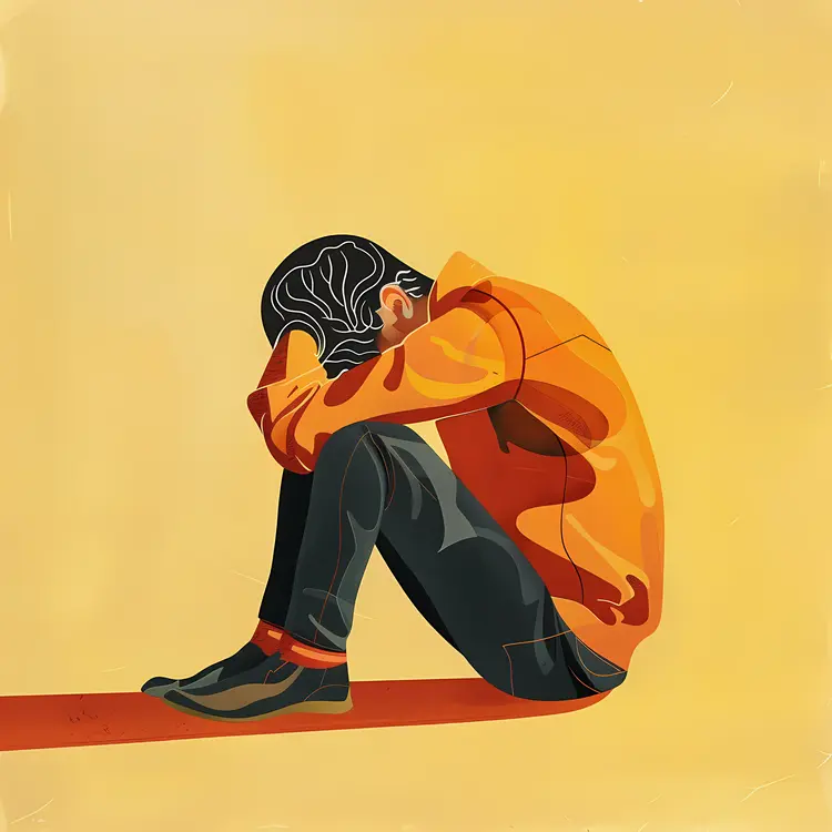 Sad Person Sitting in Orange Jacket