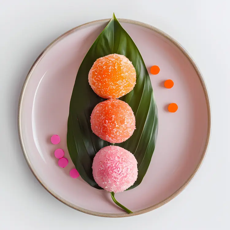 Colorful Mochi Balls on Leaf